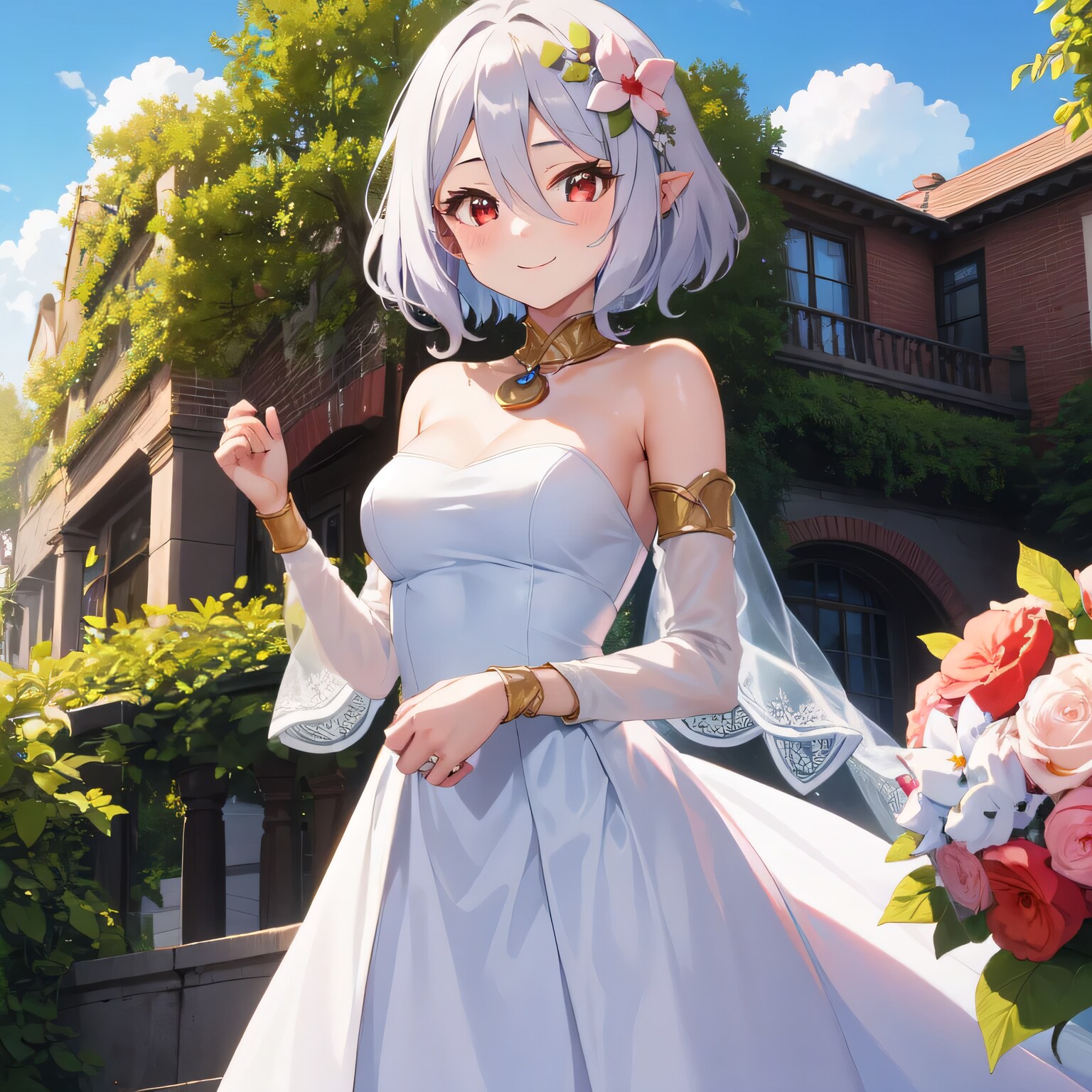 白髪ボブでウェディングドレスの少女３ | の人気AIイラスト・グラビア