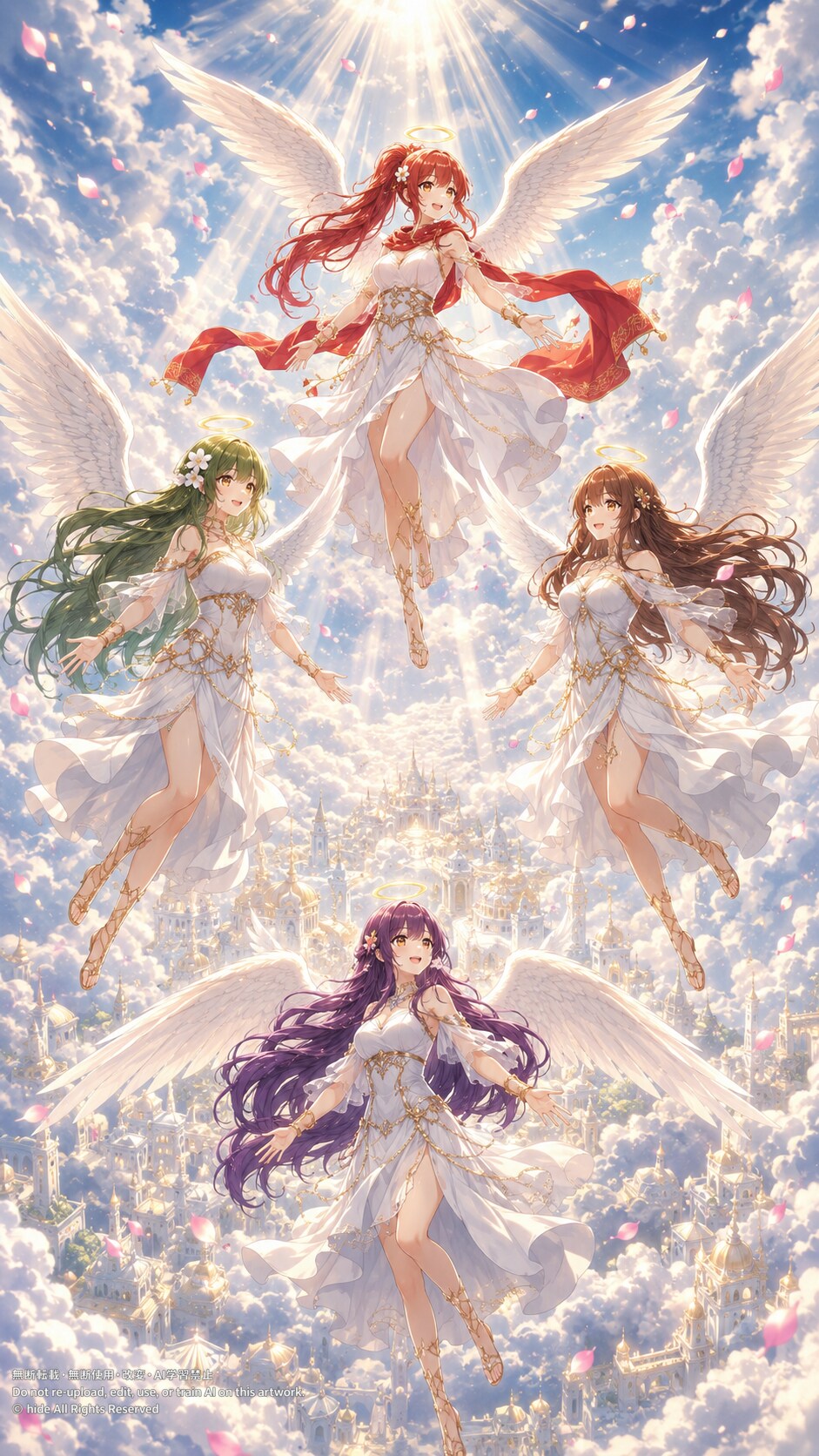 ✨ 四人の天使さん、光に包まれて | の人気AIイラスト・グラビア