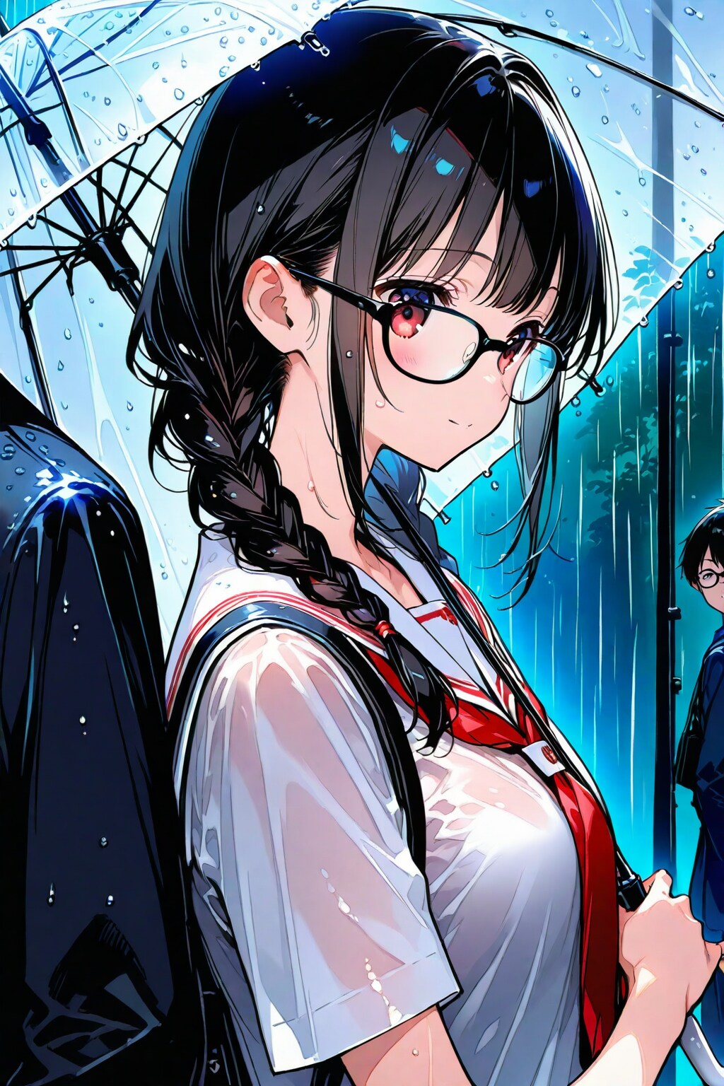 三つ編み少女の雨模様