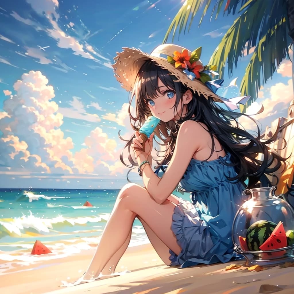 夏の青いビーチの涼しさ