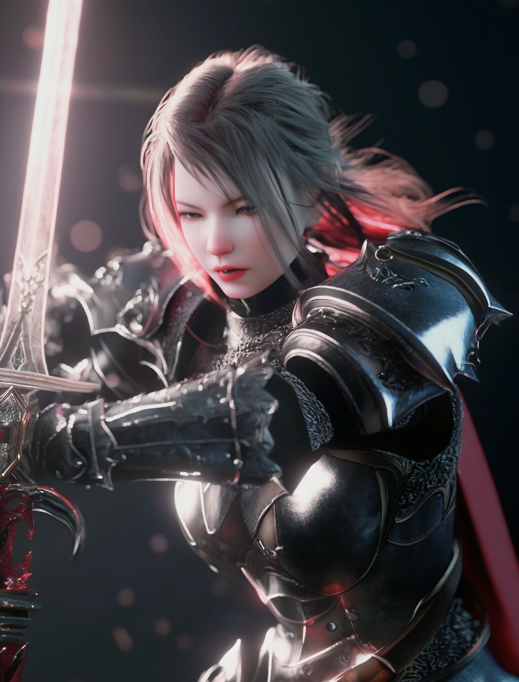 無慈悲に無表情に敵を斬る美女騎士