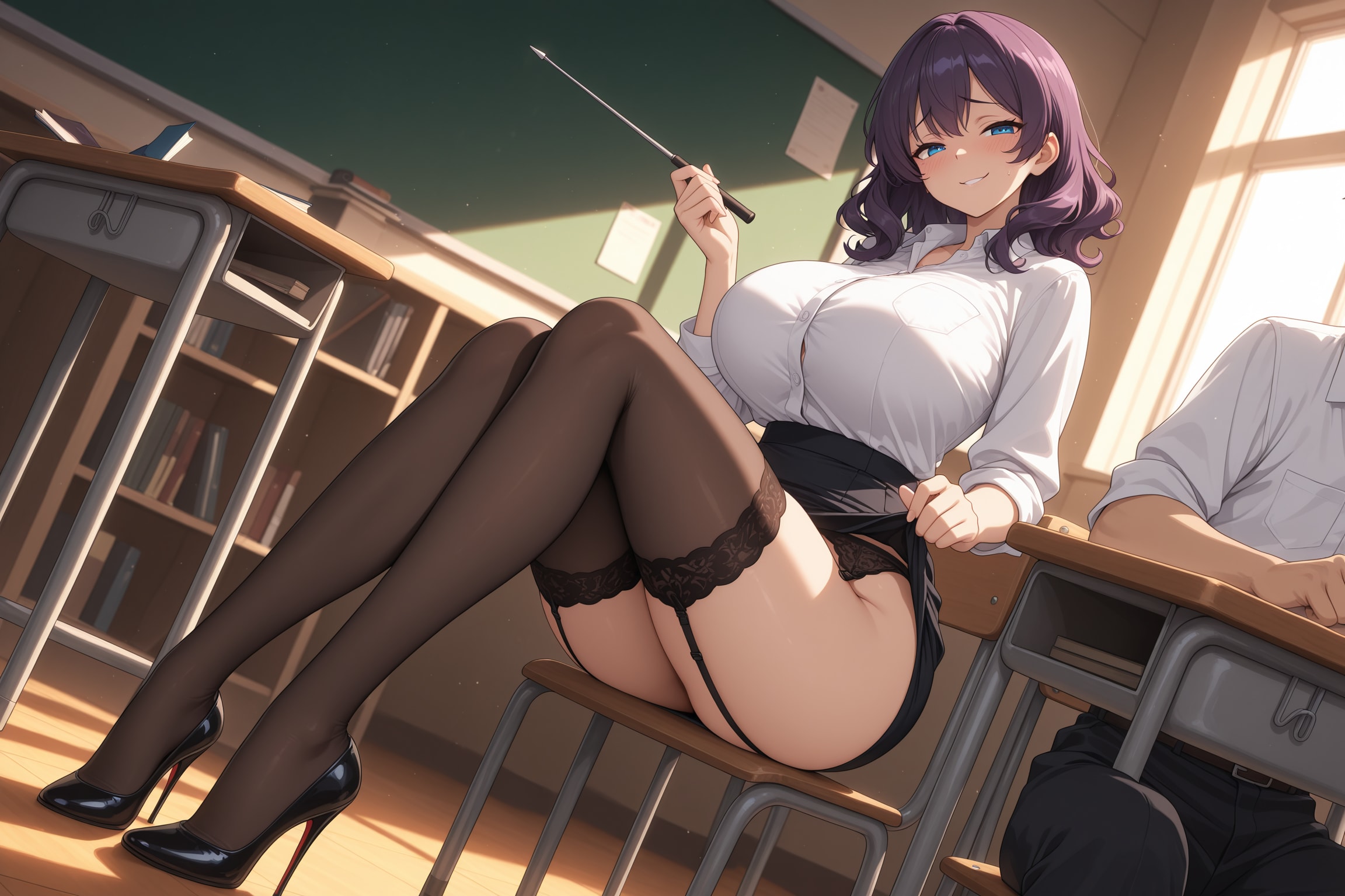 たくし上げ女教師