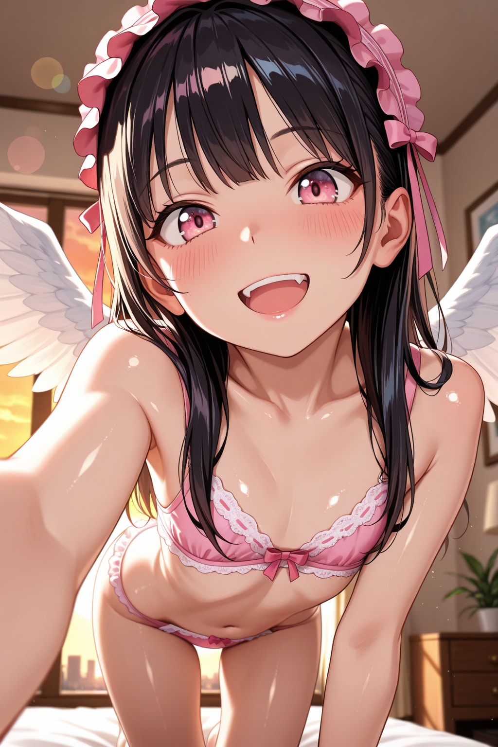 「見て、可愛い下着♡」