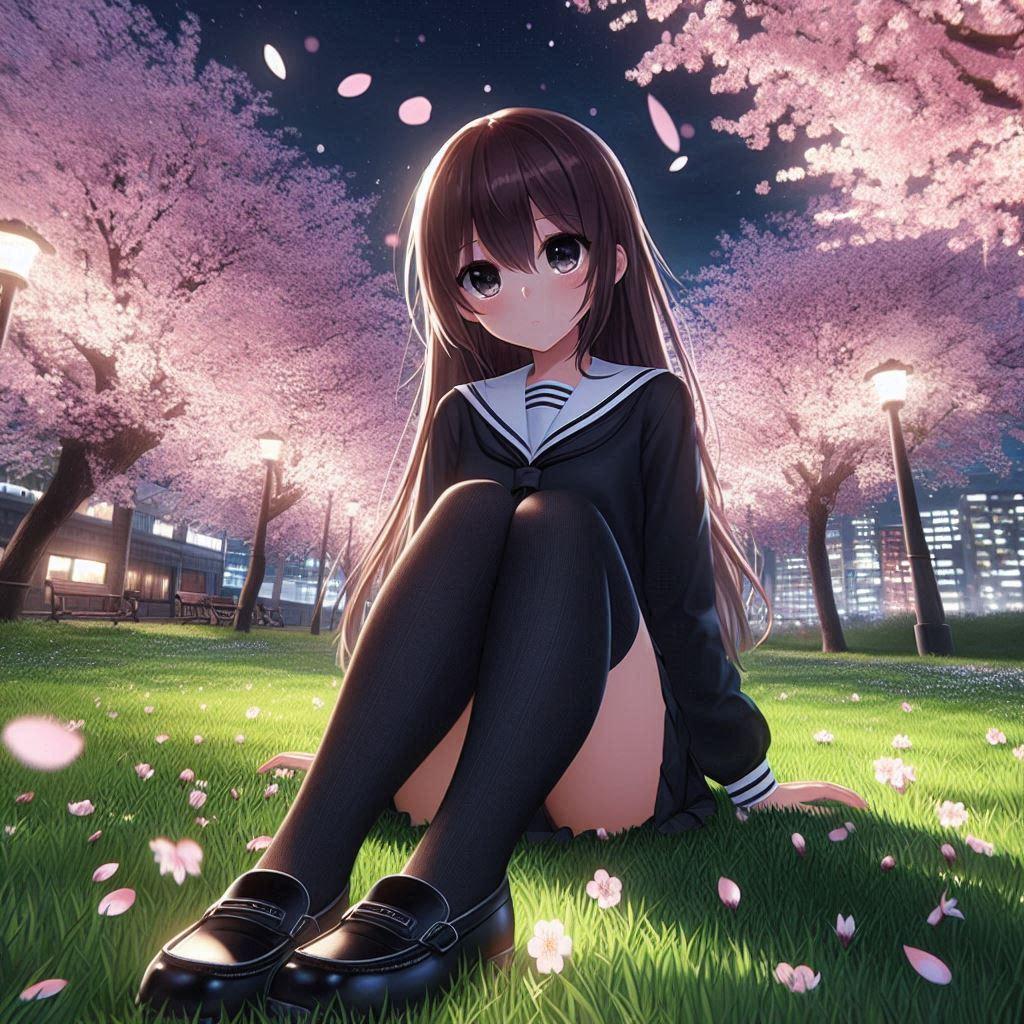 夜桜と女の子🌸