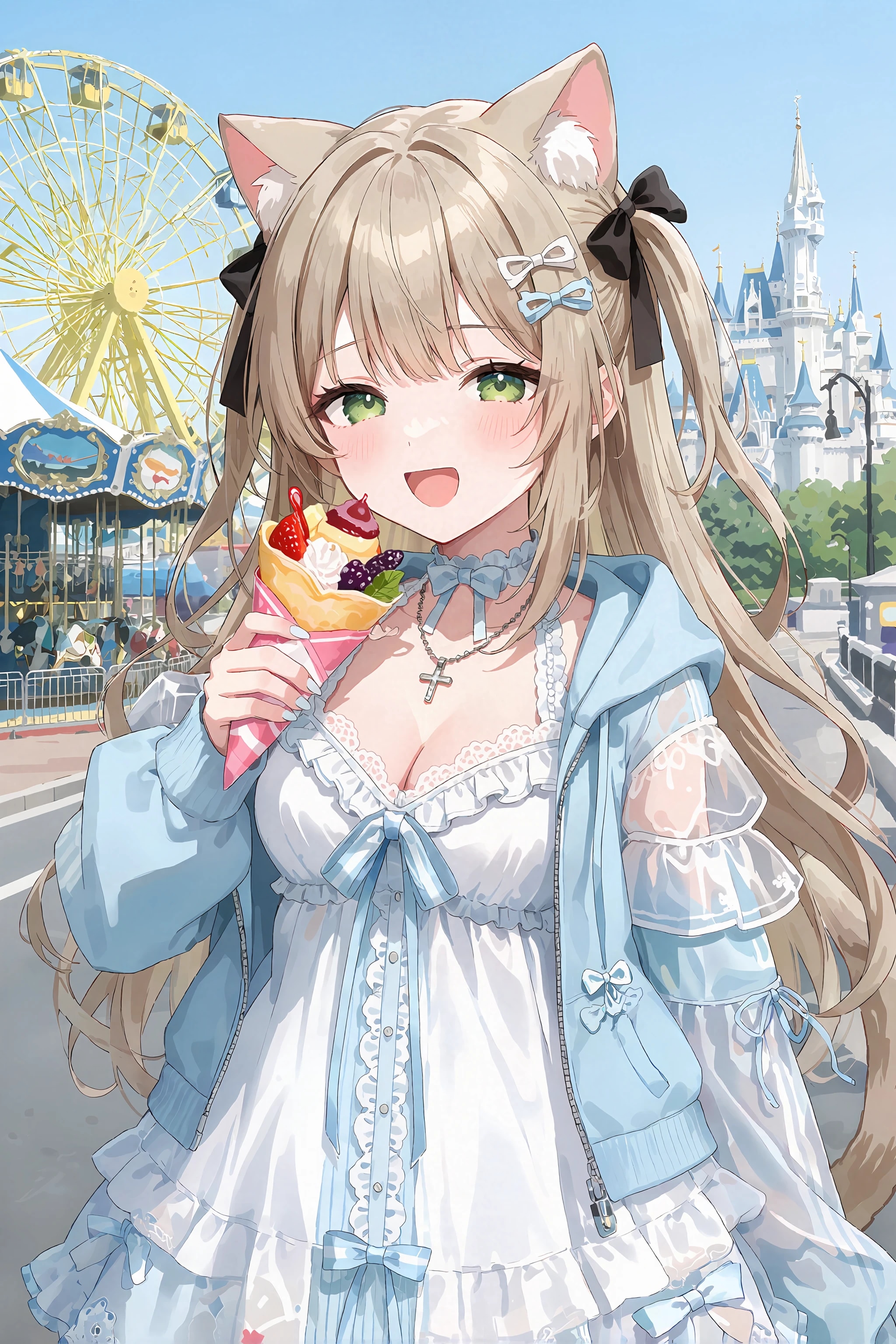 クレープを食べる猫耳の女の子 | の人気AIイラスト・グラビア