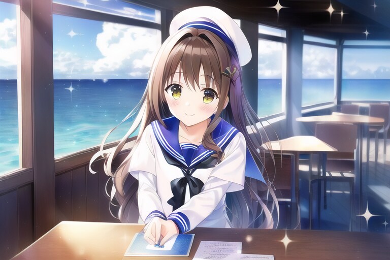 水兵さん風の衣装を着てる女の子♪