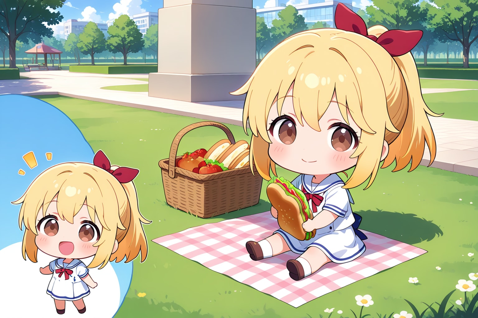 何かをひらめいたちび金ポニテちゃん | の人気AIイラスト・グラビア