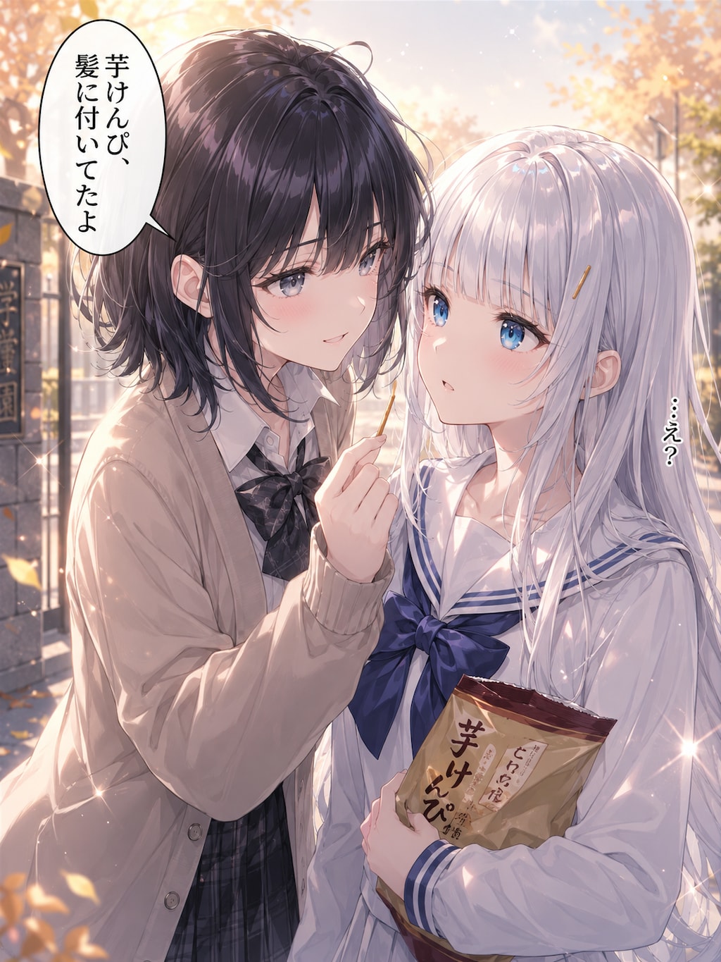 芋けんぴ、髪に付いてたよ