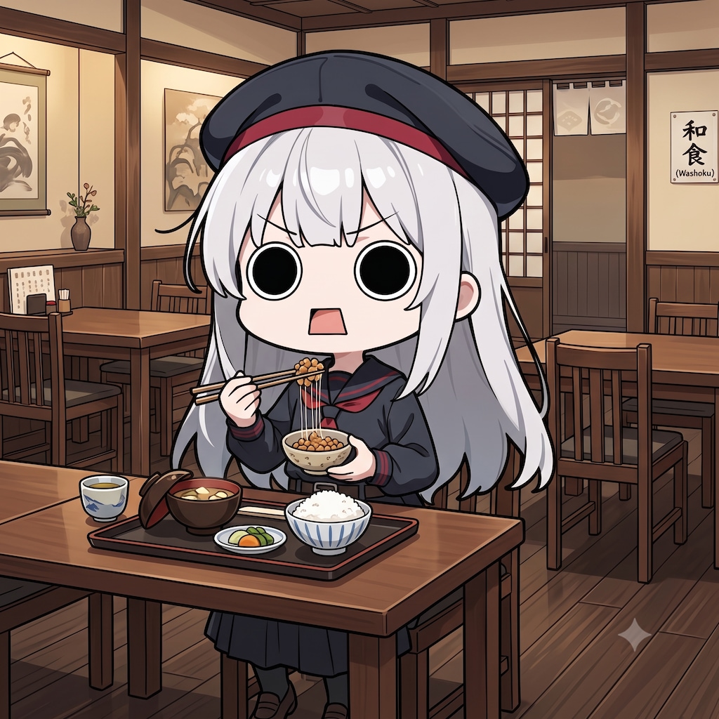 納豆を頂くえらいこっちゃ嬢