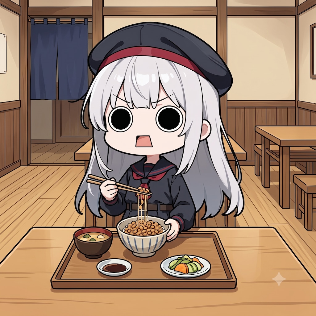 納豆を頂くえらいこっちゃ嬢