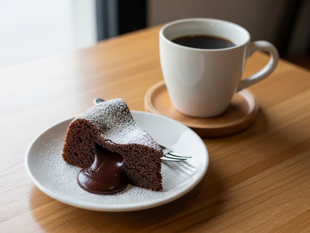 デザートの生チョコレートケーキ