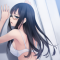 half-closed eyes, hands on wall, white lingerie, ass focus-02 10枚目