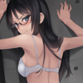 half-closed eyes, hands on wall, white lingerie, ass focus-02 4枚目