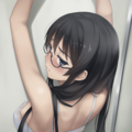half-closed eyes, hands on wall, white lingerie, ass focus-02 3枚目