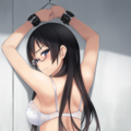 half-closed eyes, hands on wall, white lingerie, ass focus-02 2枚目