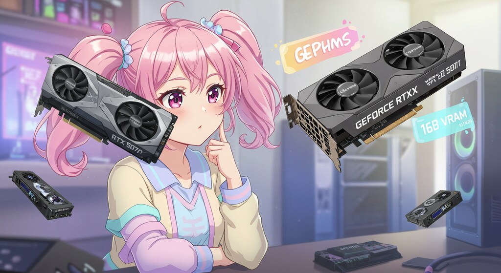 Geforce RTX 5070とRTX 5060 Ti で迷う少女