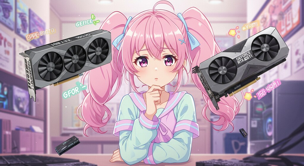 Geforce RTX 5070とRTX 5060 Ti で迷う少女