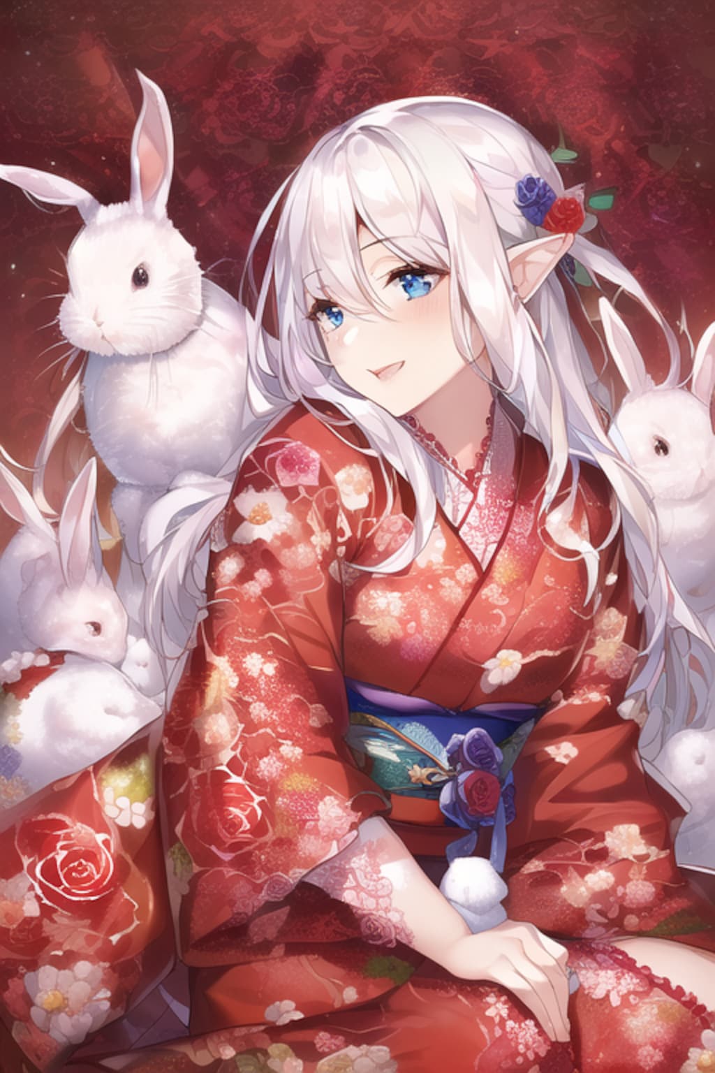うさぎに囲まれて