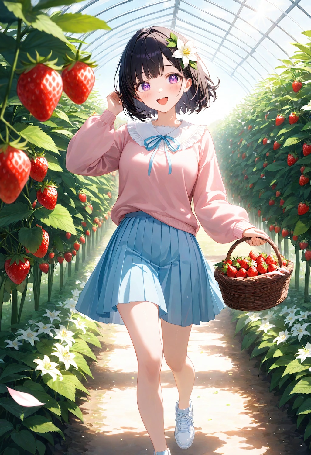 いちご狩り中のひまり