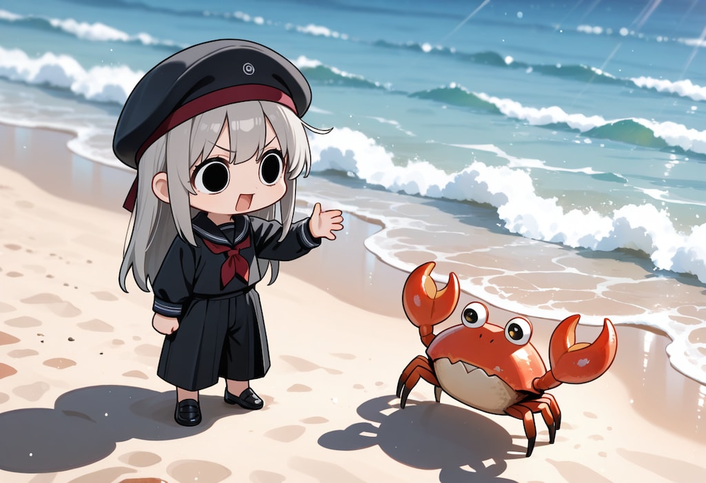 蟹さんと挨拶するえらいこっちゃ嬢