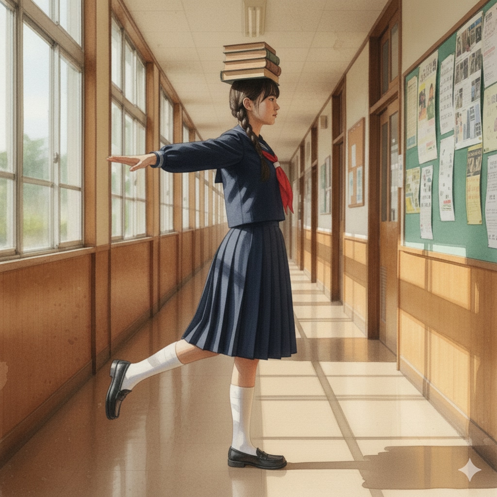 頭に本を乗せる
