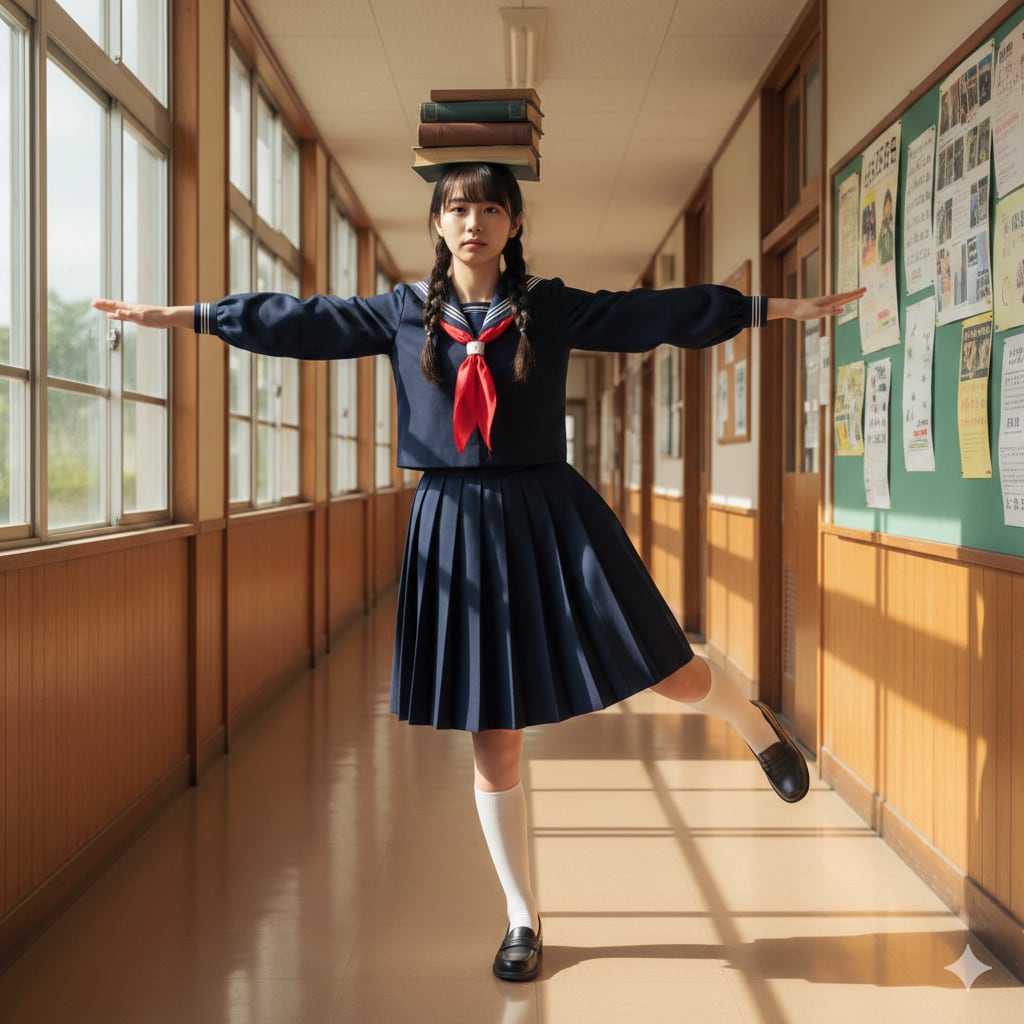 頭に本を乗せる