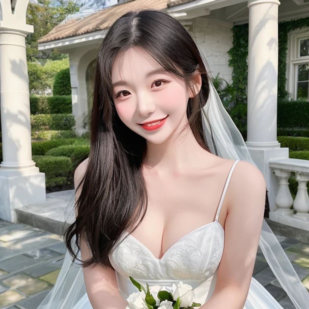 黒髪ロングでウェディングドレスの美女１４８