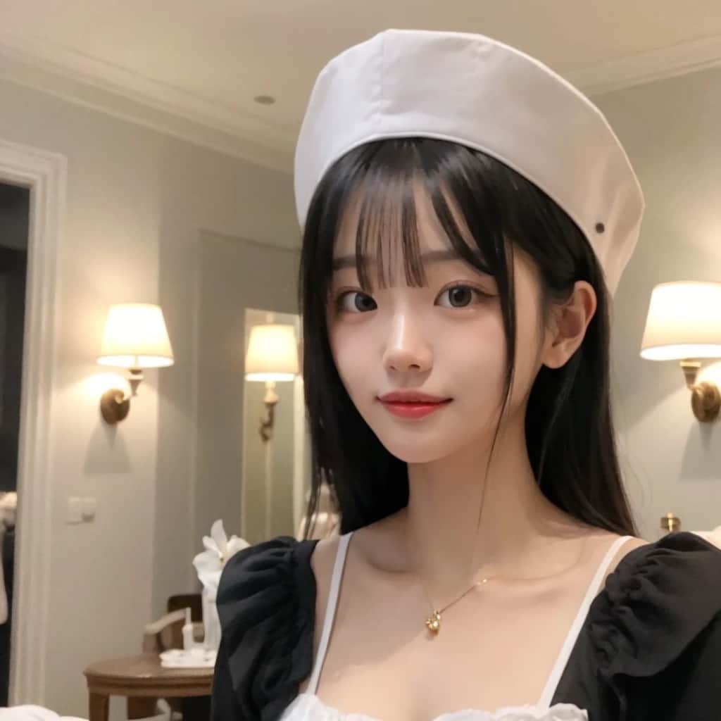 黒髪ロングでメイド服の美女１２６