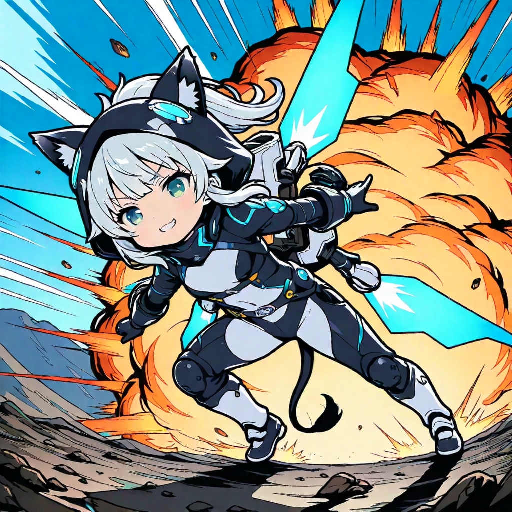 巨大ロボとキリン着ぐるみちび子ちゃん