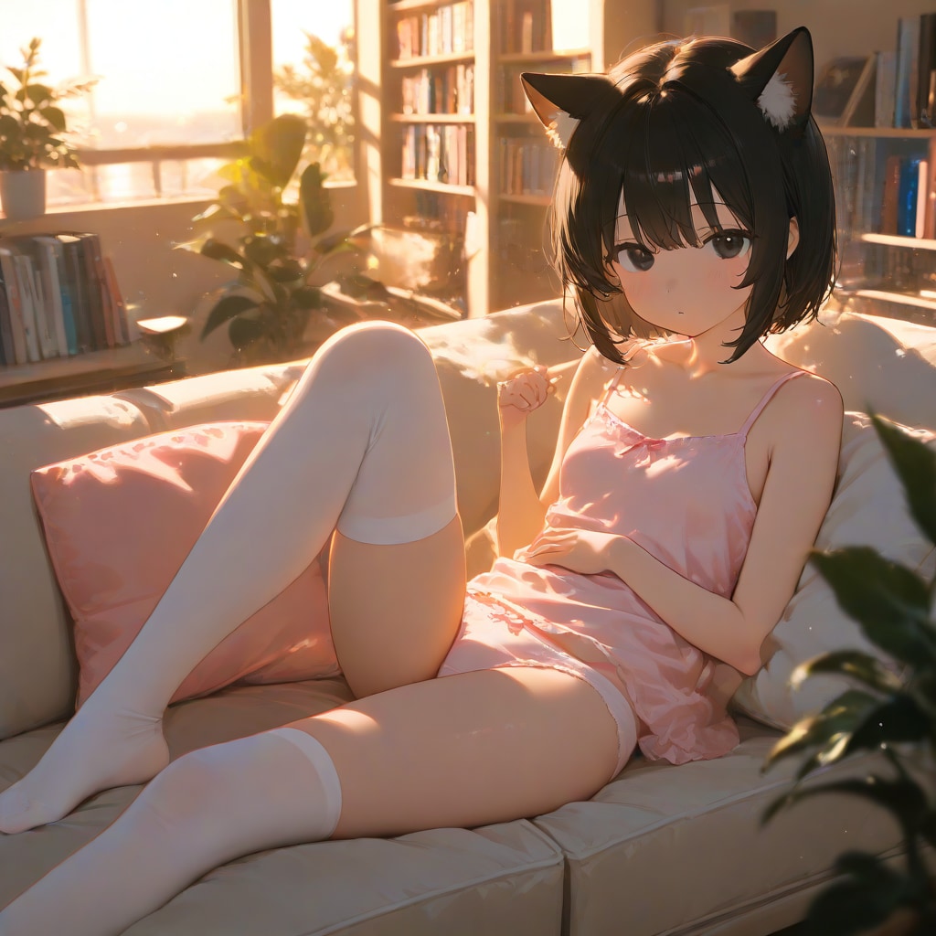下着姿、猫耳