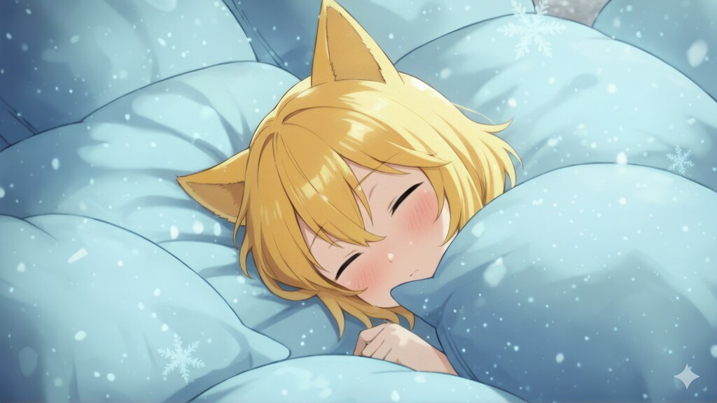 のどがイガイガして鼻がつまって熱っぽいから冷気を宿した魔法の枕をたくさん用意しそこにうずもれて体の火照りを和らげようとしたものの逆にちょっと寒すぎて最初は涼しくて心地よかったけどそのままうとうと…