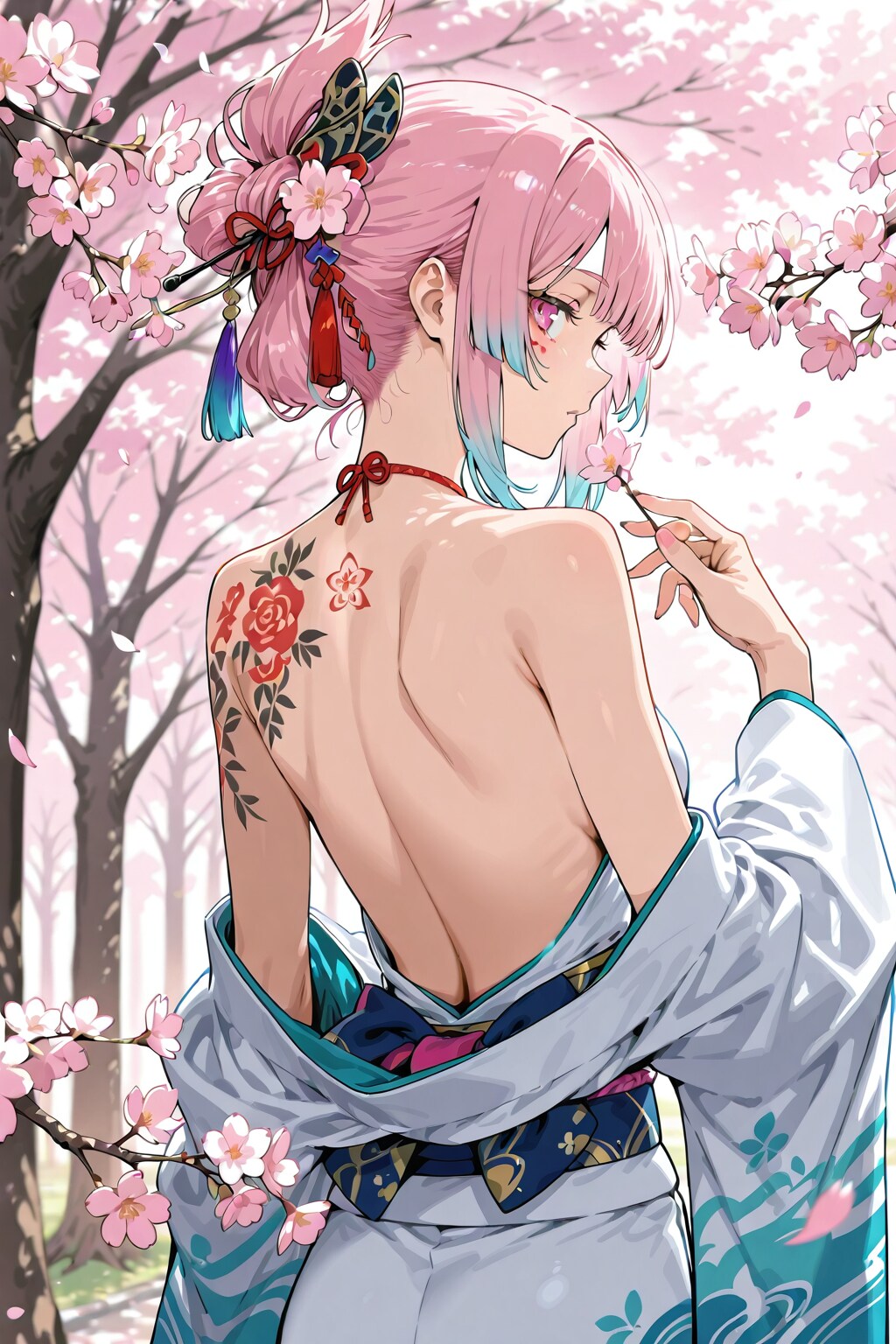 背中に桜のペイント