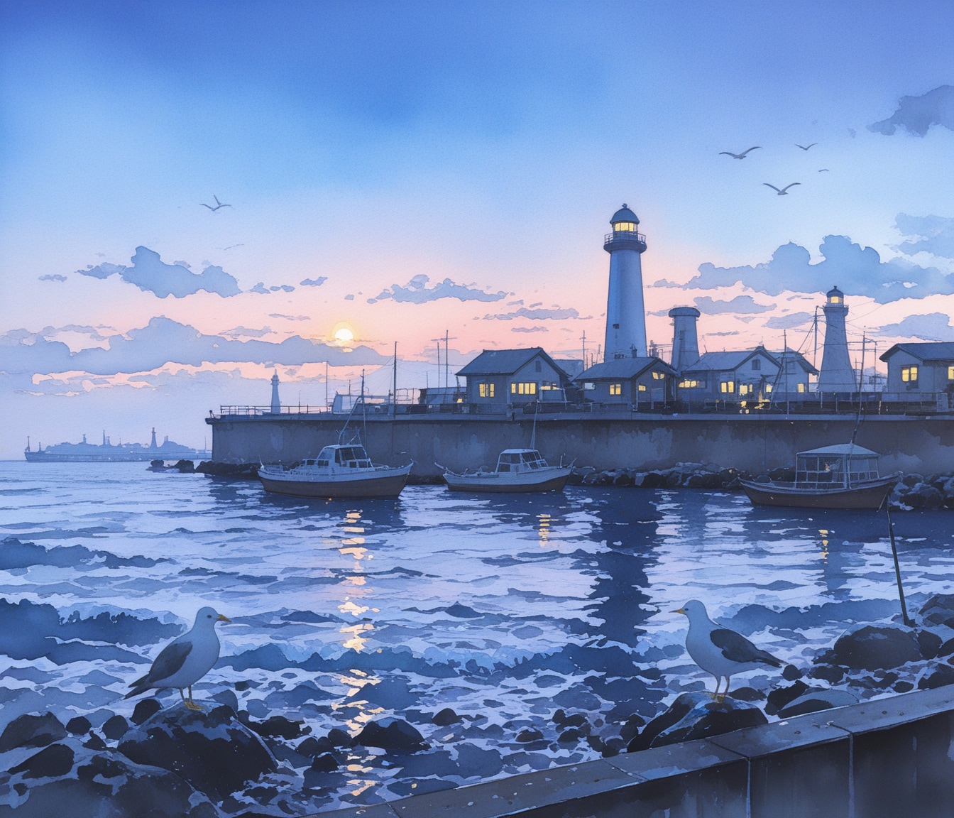 港の夜明け | の人気AIイラスト・グラビア