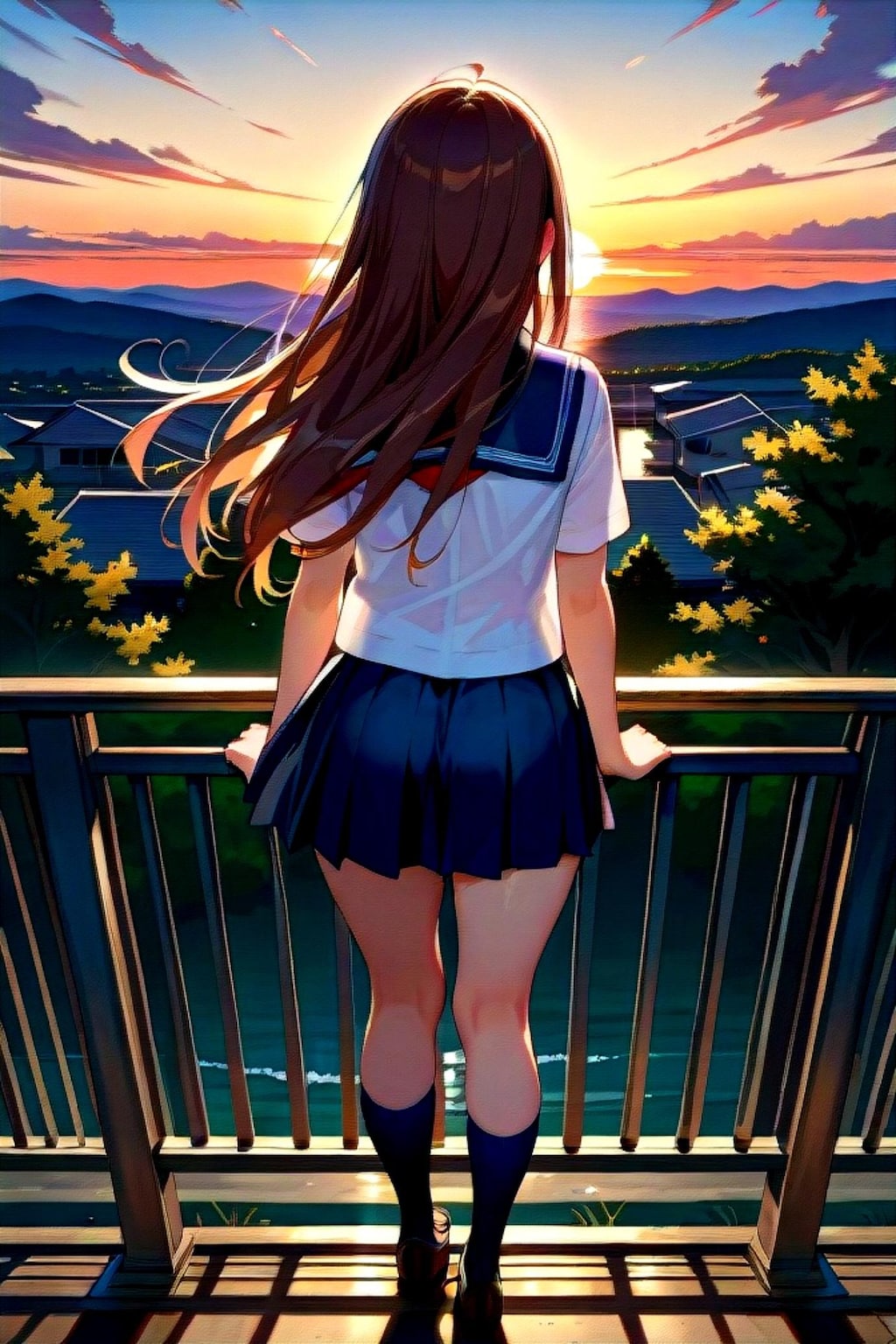 夕日と女の子