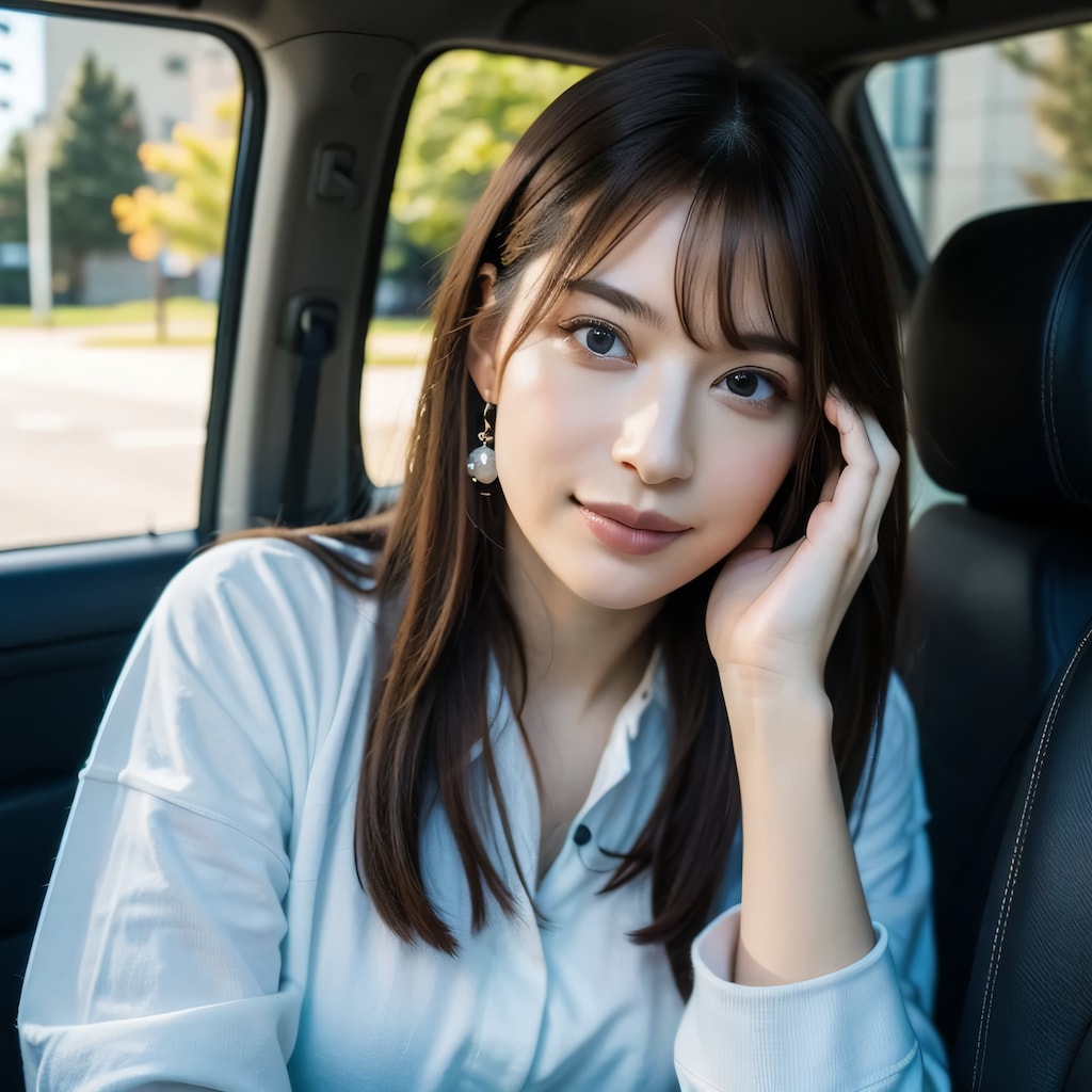 黒髪ロングで車内の美女１１