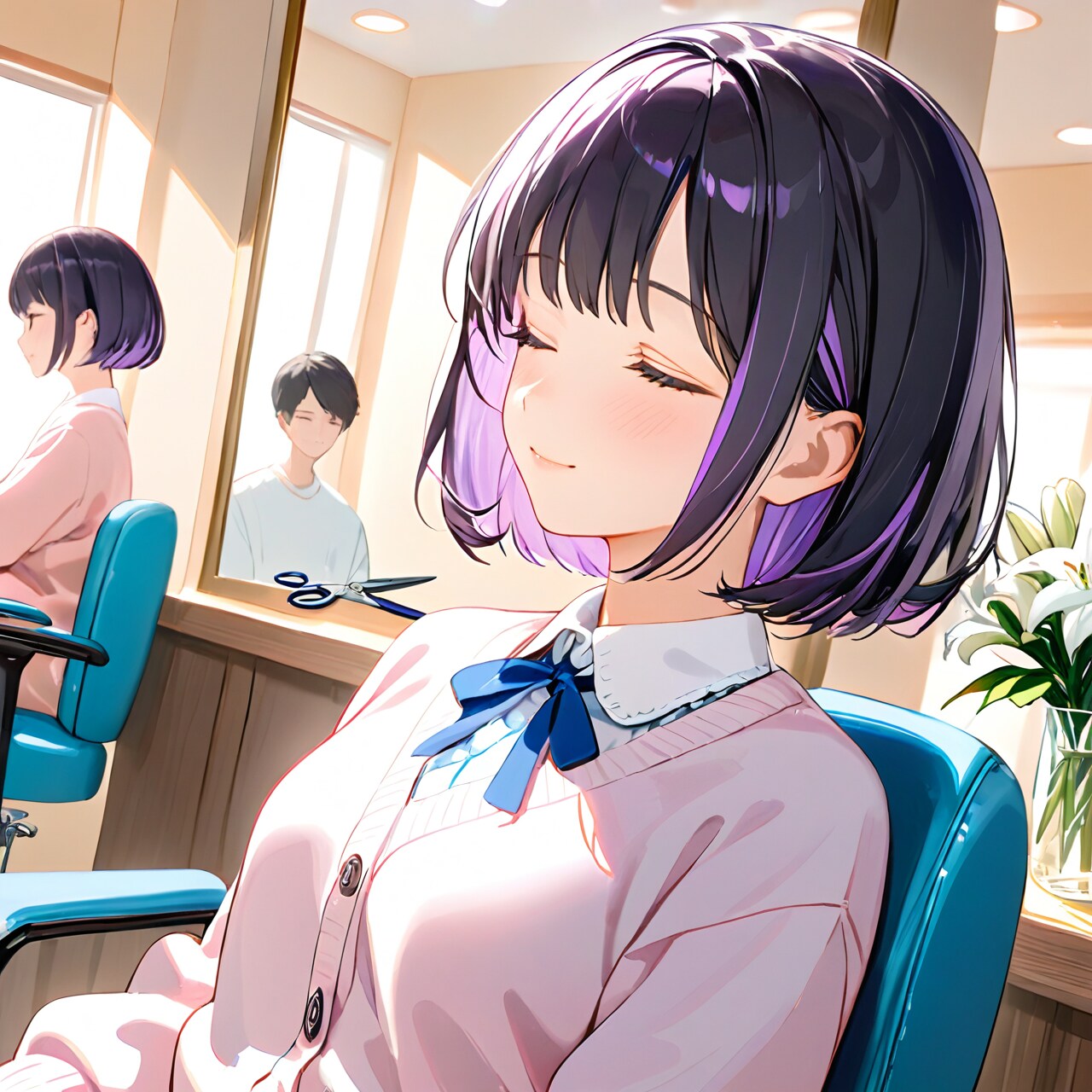 美容院で居眠り中のひまり
