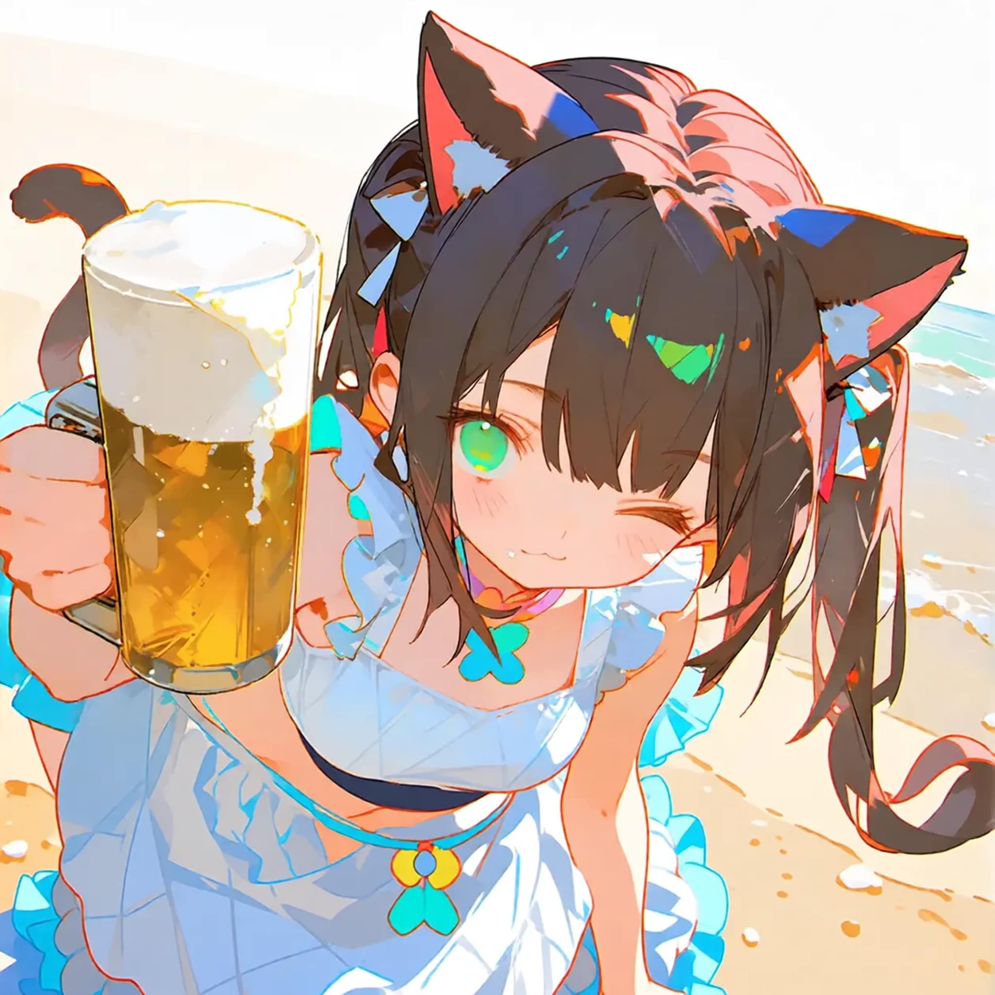 「お休みの人はビーチでビールを喰らいやがれですぅ！」 | の人気AIイラスト・グラビア