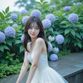 紫陽花とドレスの女性 5枚目