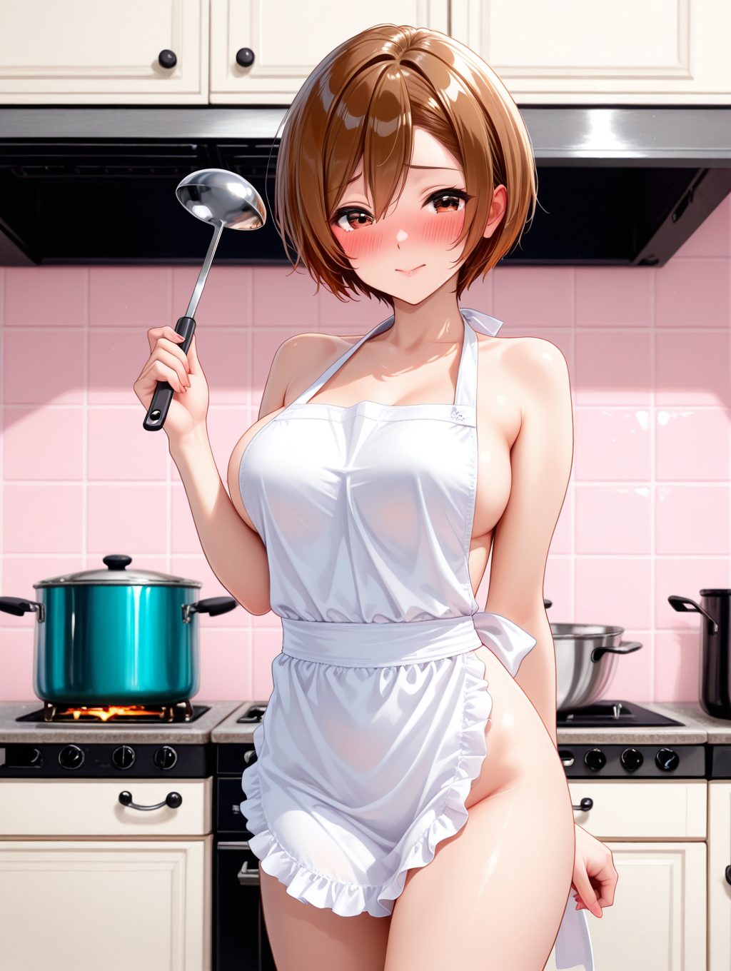 裸エプロンでキッチンに立つめーちゃん