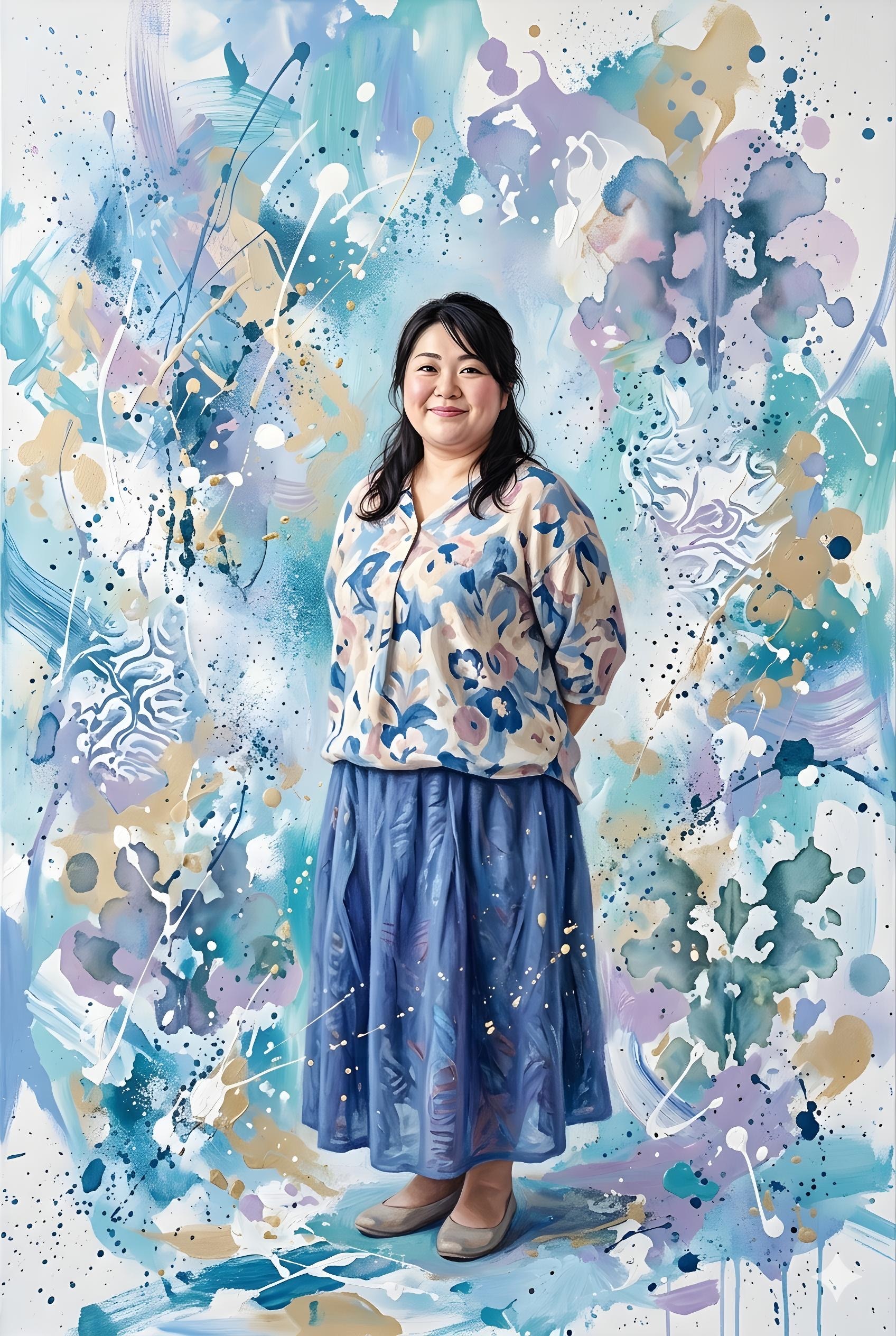 抽象画とぽっちゃり女子