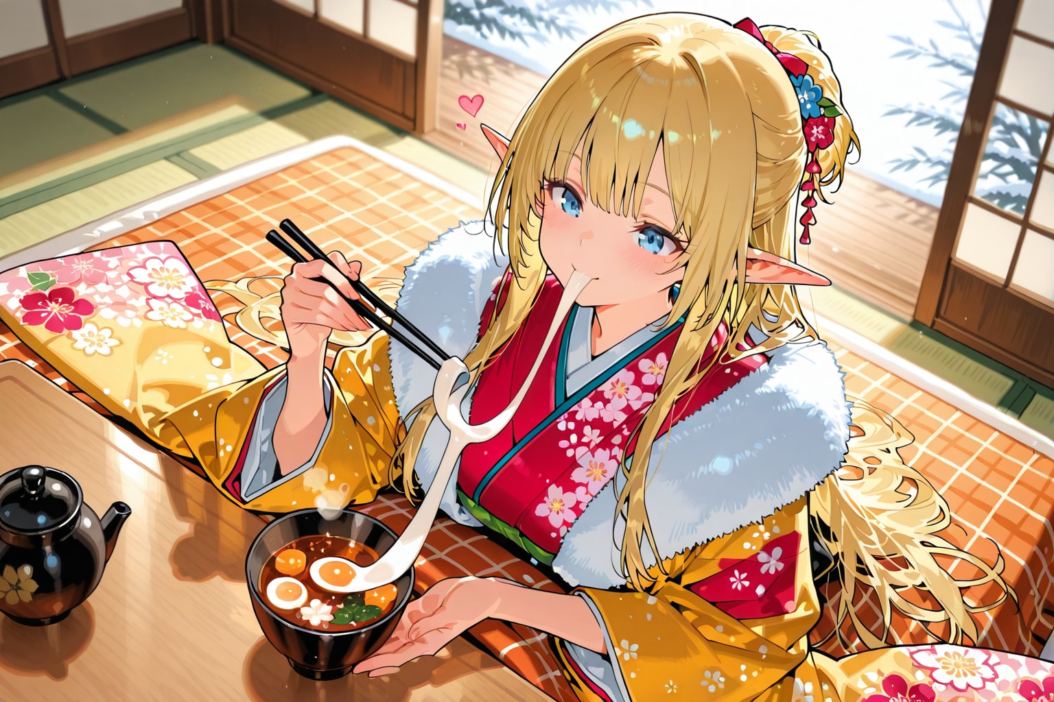 お雑煮を食べるエルフの女の子 | の人気AIイラスト・グラビア