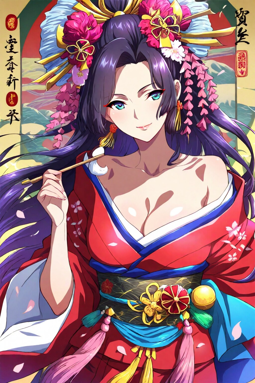 現代絵画風浮世絵風和服美人