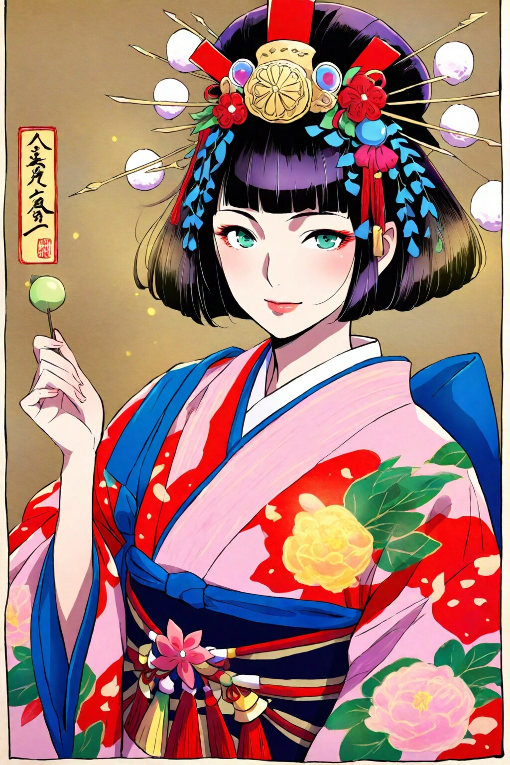 現代絵画風浮世絵風和服美人