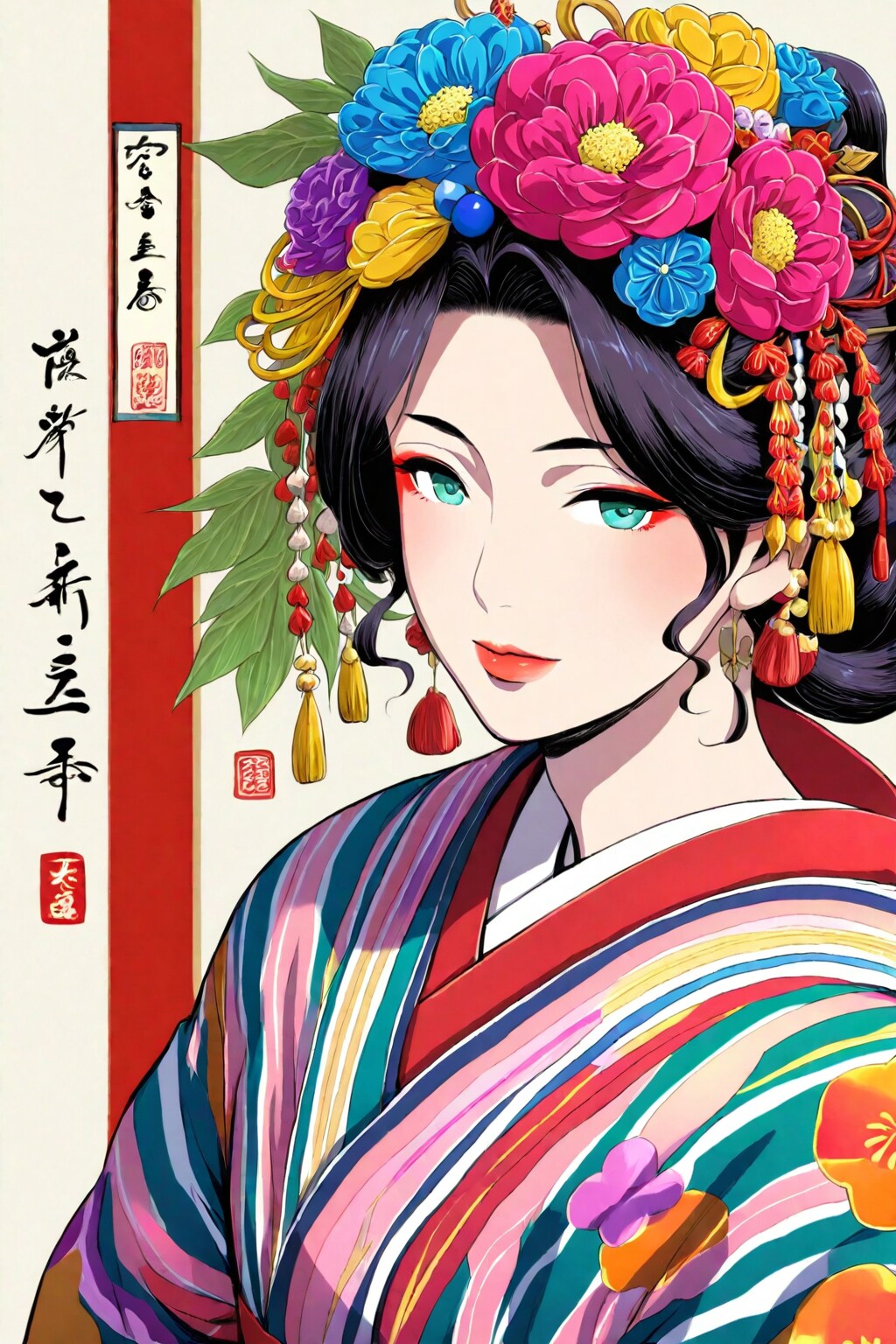 現代絵画風浮世絵風和服美人