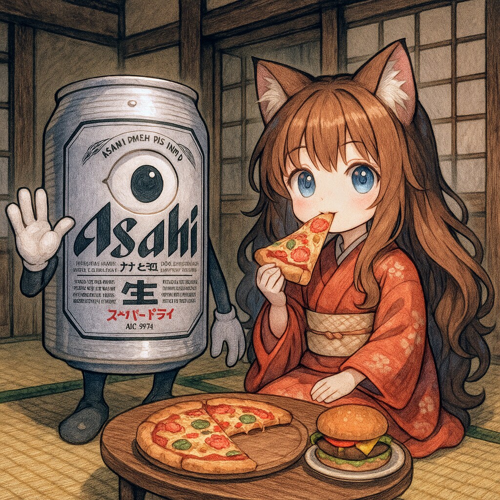 一つ目小僧と座敷わらしのビール缶と小さな女の子