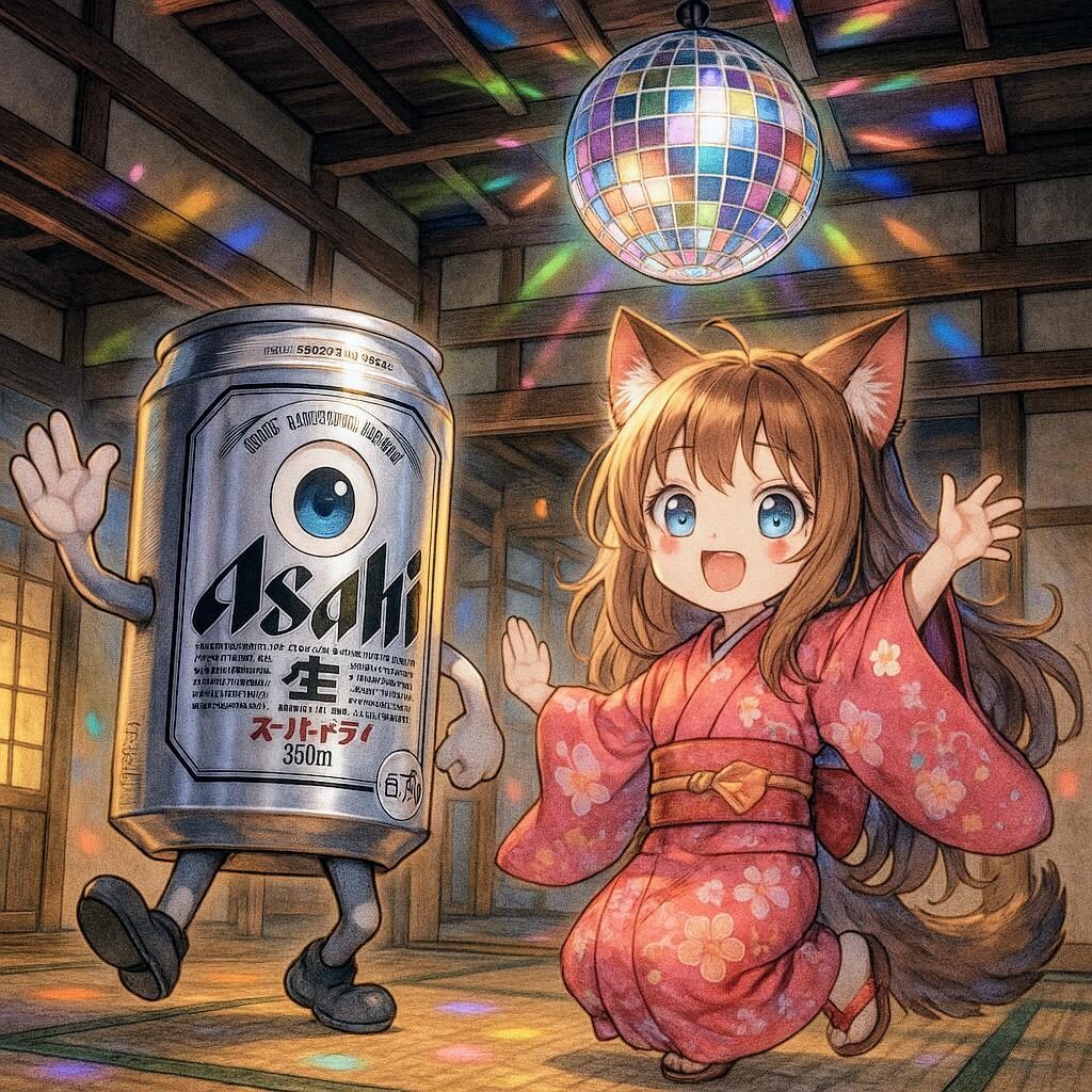 一つ目小僧と座敷わらしのビール缶と小さな女の子