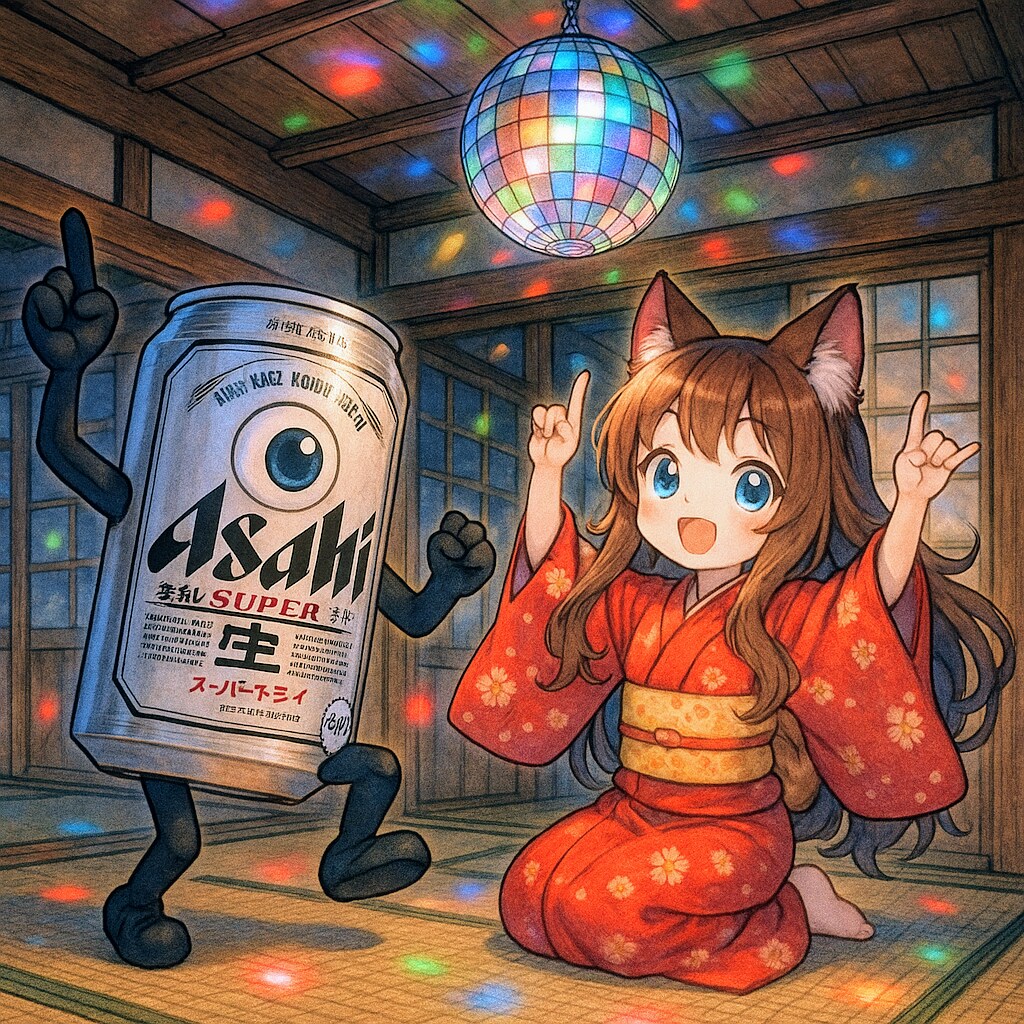 一つ目小僧と座敷わらしのビール缶と小さな女の子