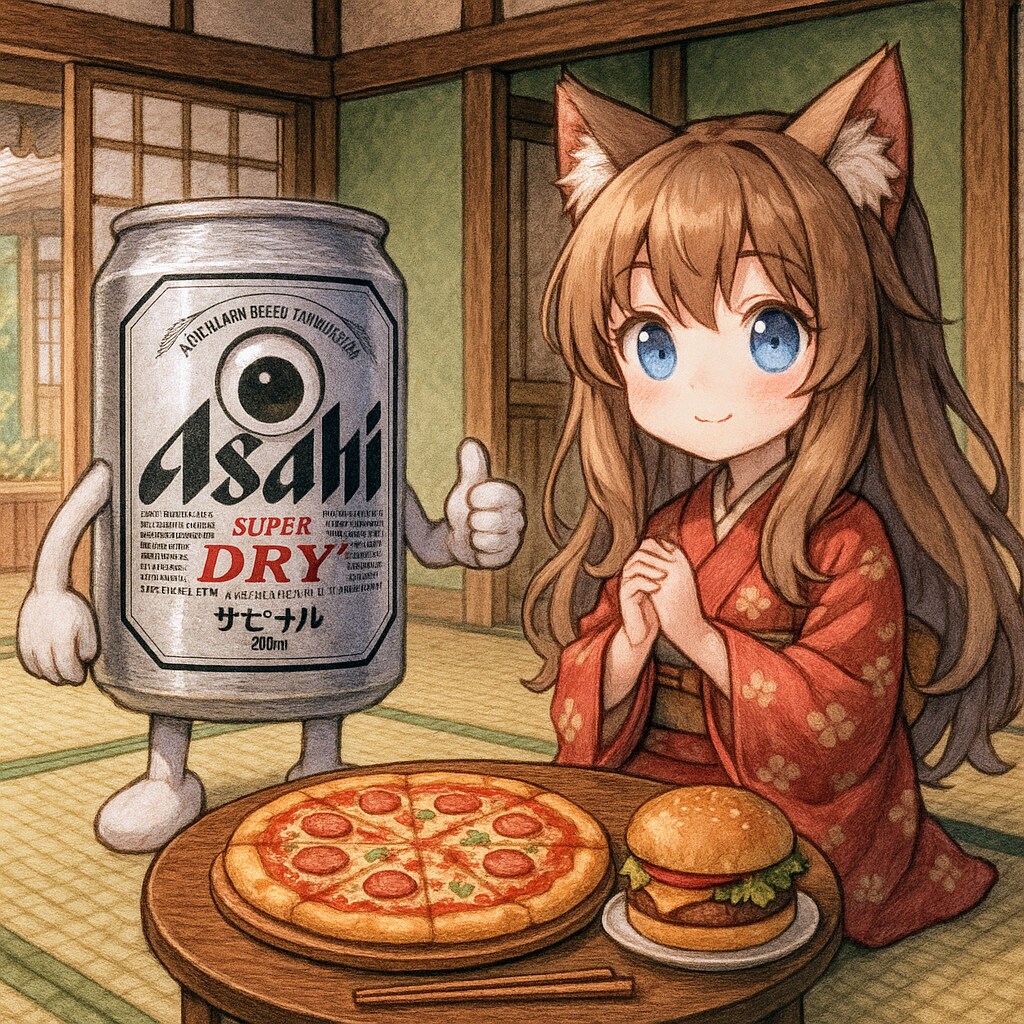 一つ目小僧と座敷わらしのビール缶と小さな女の子