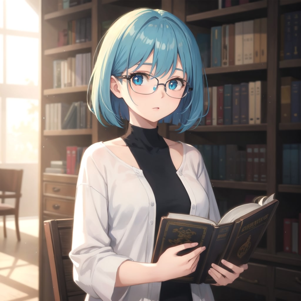 知的なまなざしの図書館ポートレート | の人気AIイラスト・グラビア