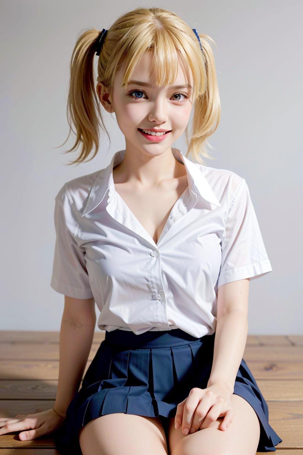AIイラスト白ギャル貧乳ロリ顔　エロ画像　18歳女子校生海外コスプレイヤー「お父さんを見ると、あなたの優しさと強さが伝わってきます！」